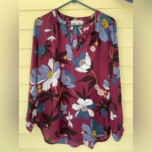 Loft burgundy, floral pattern shirt
